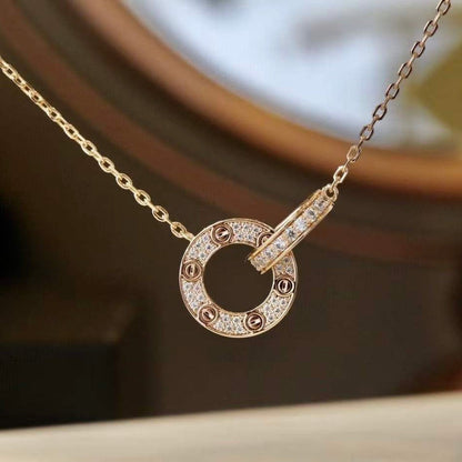 [Vera Jewelry]LOVE 7.6MM NECKLACE ROSE GOLD AND SILVER  FULL DIAMOND