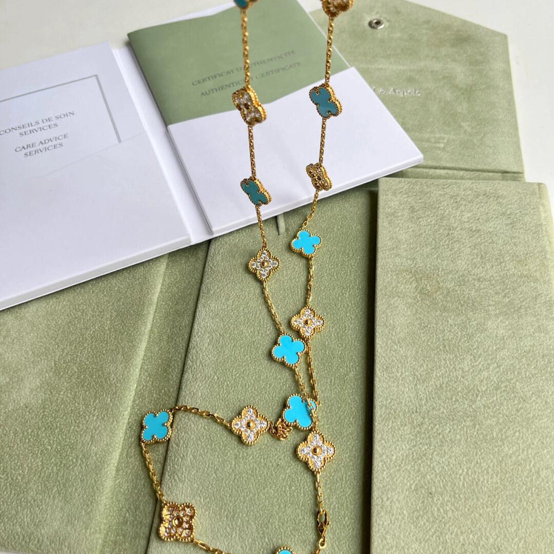 [Vera Jewelry]CLOVER 20 MOTIFS TURQUOISE DIAMOND NECKLACE