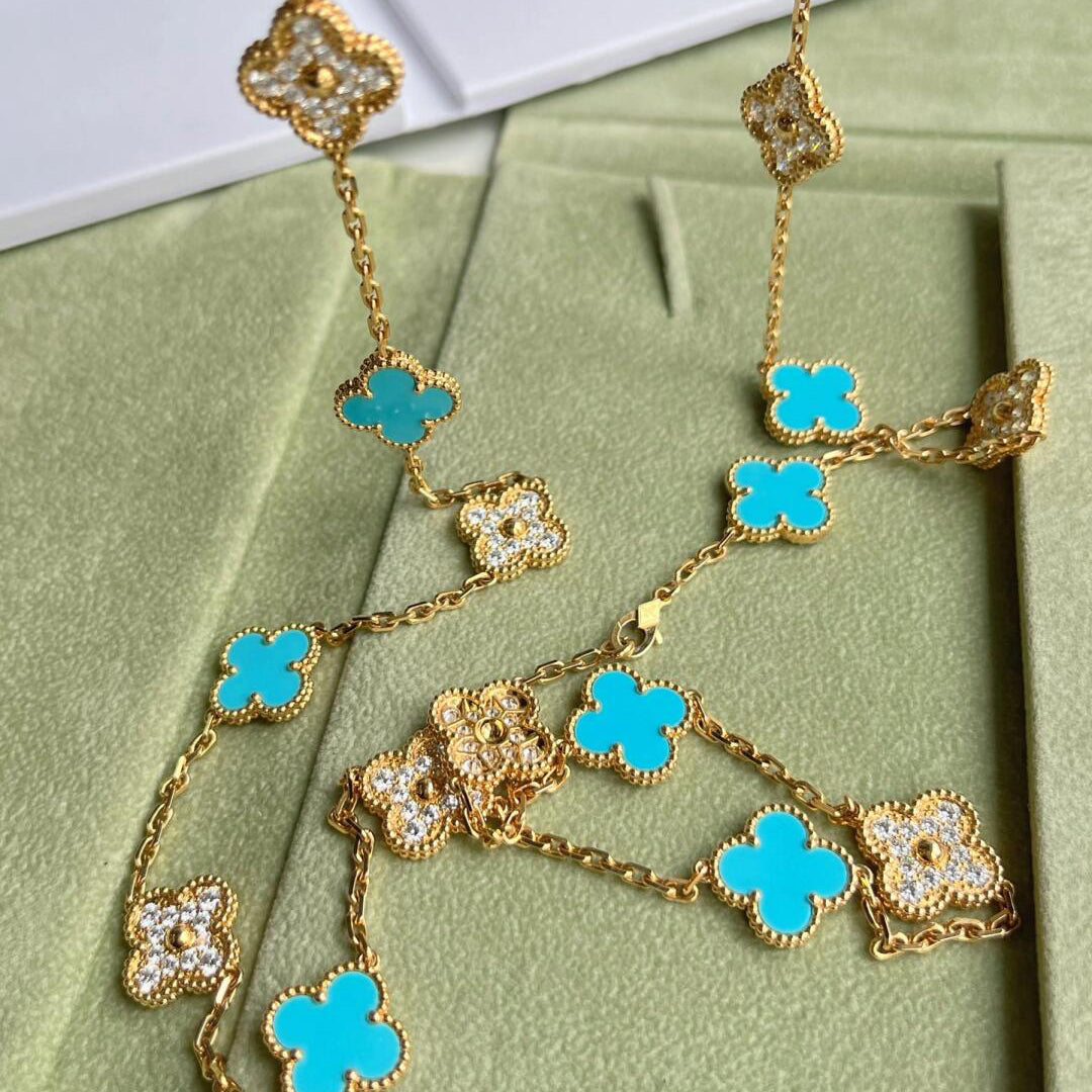 [Vera Jewelry]CLOVER 20 MOTIFS TURQUOISE DIAMOND NECKLACE