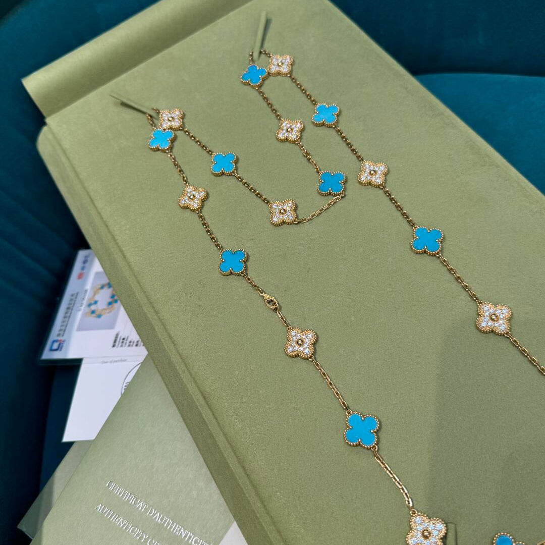 [Vera Jewelry]CLOVER 20 MOTIFS TURQUOISE DIAMOND NECKLACE