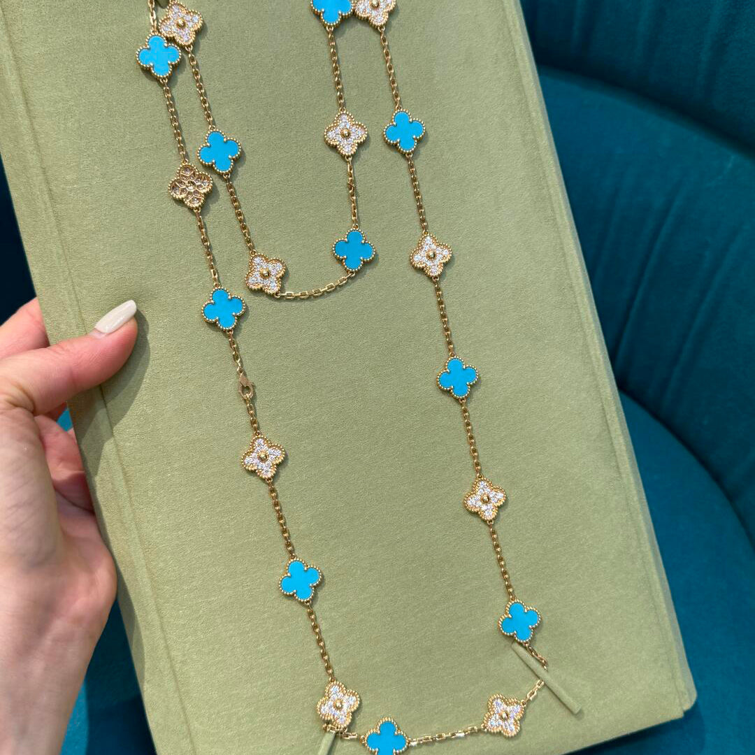 [Vera Jewelry]CLOVER 20 MOTIFS TURQUOISE DIAMOND NECKLACE