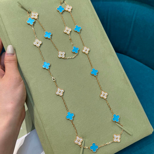 [Vera Jewelry]CLOVER 20 MOTIFS TURQUOISE DIAMOND NECKLACE