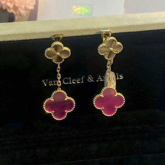 [Vera Jewelry] NEW クローバー 2モチーフ ピンクエナメル ピアス