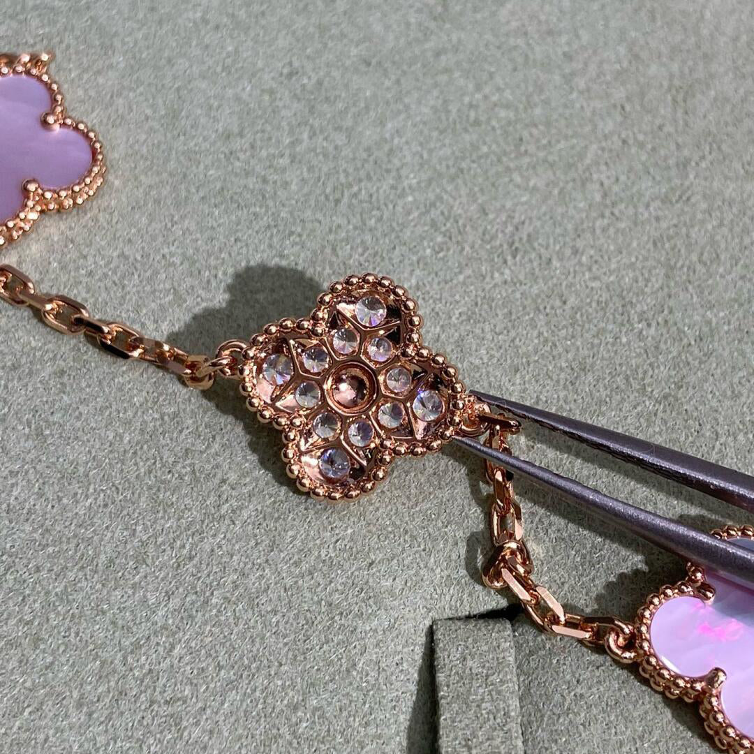 [Vera  Jewelry]CLOVER 10 MOTIFS DIAMOND PINK MOP NECKLACE