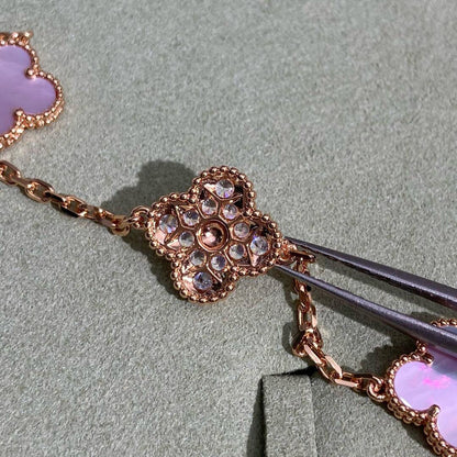 [Vera  Jewelry]CLOVER 10 MOTIFS DIAMOND PINK MOP NECKLACE