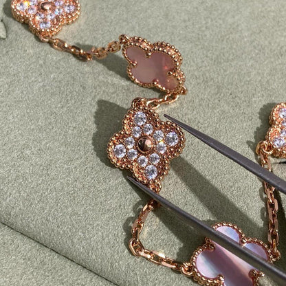 [Vera Jewelry]CLOVER 10 MOTIFS DIAMOND PINK MOP NECKLACE