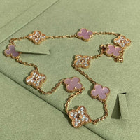 [Vera Jewelry]CLOVER 10 MOTIFS DIAMOND PINK MOP NECKLACE