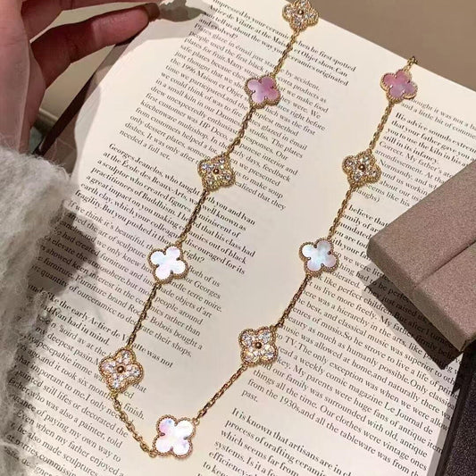 [Vera Jewelry]CLOVER 20 MOTIFS DIAMOND PINK MOP NECKLACE