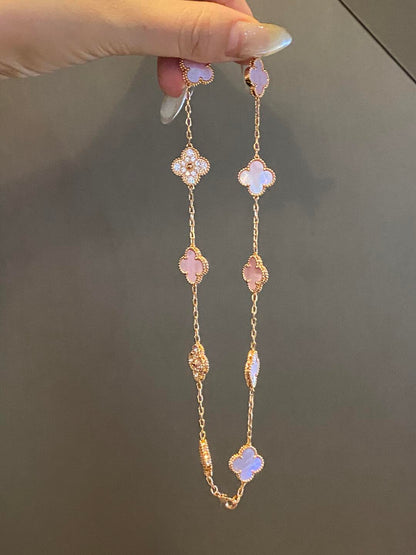 [Vera Jewelry]CLOVER 10 MOTIFS DIAMOND PINK MOP NECKLACE