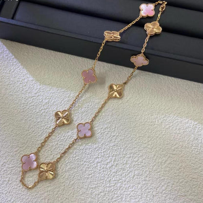 [Vera Jewelry]CLOVER 10 MOTIFS  LASER PINK MOP NECKLACE