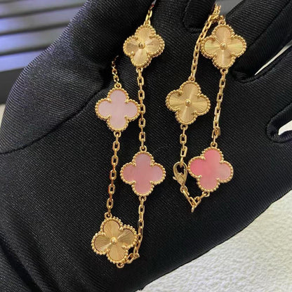 [Vera Jewelry]CLOVER 10 MOTIFS  LASER PINK MOP NECKLACE
