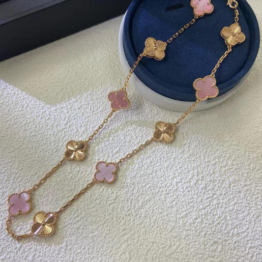 [Vera  Jewelry]CLOVER 10 MOTIFS  LASER PINK MOP NECKLACE