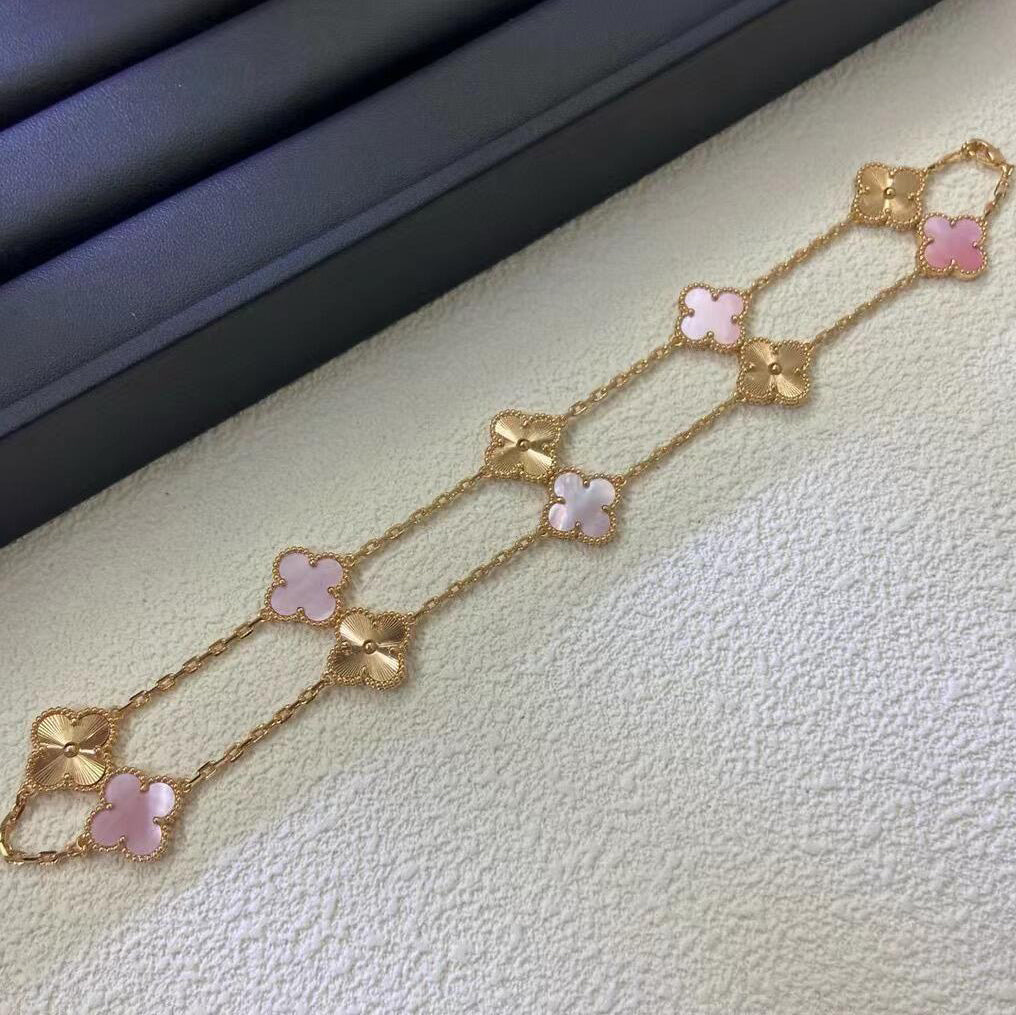 [Vera Jewelry]CLOVER 10 MOTIFS  LASER PINK MOP NECKLACE