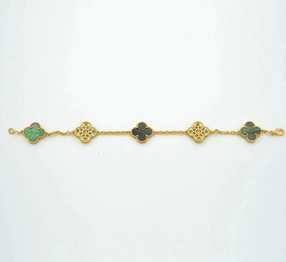 [Vera  Jewelry]LUCKY CLOVER 5-MOTIF BRACELET - GREY MOTHER-OF-PEARL COLLECTION
