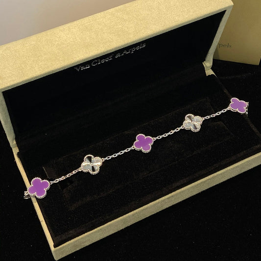 [Vera  Jewelry]CLOVER  5 MOTIFS  PURPLE VIOLET BRACELET SILVER