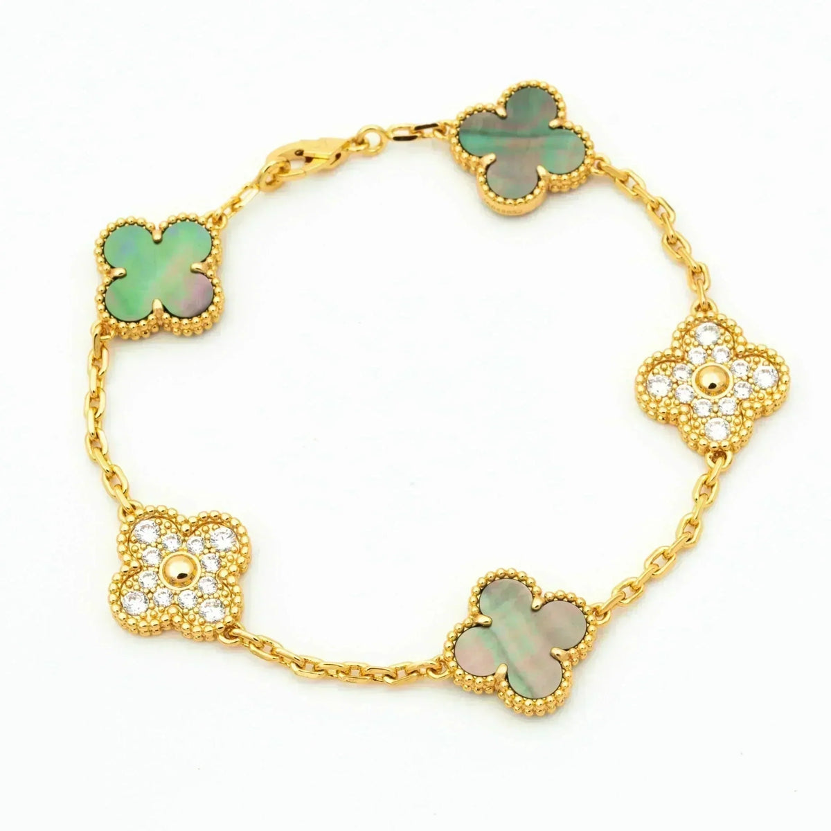 [Vera  Jewelry]LUCKY CLOVER 5-MOTIF BRACELET - GREY MOTHER-OF-PEARL COLLECTION