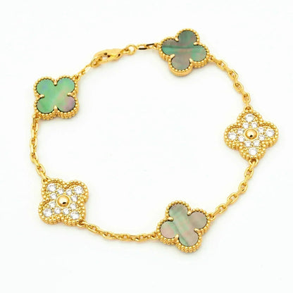 [Vera  Jewelry]LUCKY CLOVER 5-MOTIF BRACELET - GREY MOTHER-OF-PEARL COLLECTION