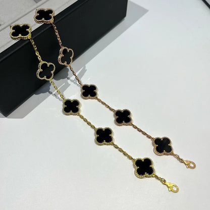 [Vera  Jewelry]LUCKY CLOVER 5-MOTIF BRACELET - BLACK OXNY COLLECTION
