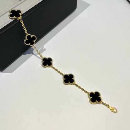 [Vera  Jewelry]LUCKY CLOVER 5-MOTIF BRACELET - BLACK OXNY COLLECTION