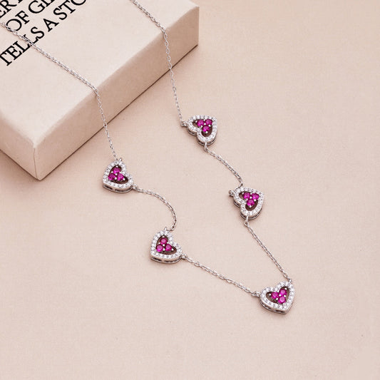 [Vera Jewelry]Sparkling Five Heart Necklace