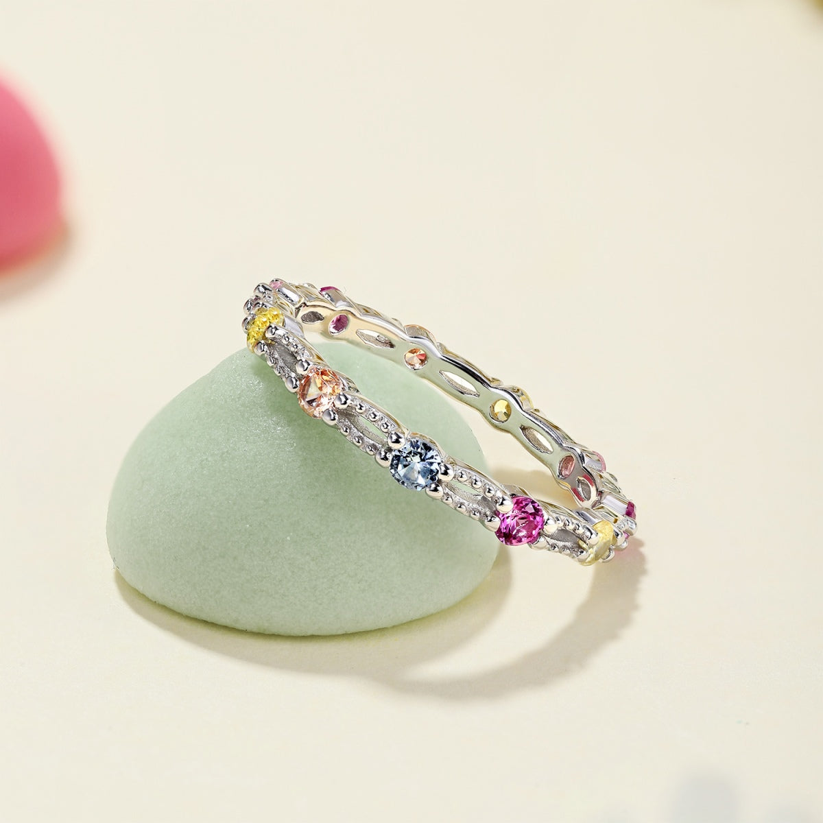 [Vera Jewelry]Sparkling Colorful Round Cut Tennis Ring