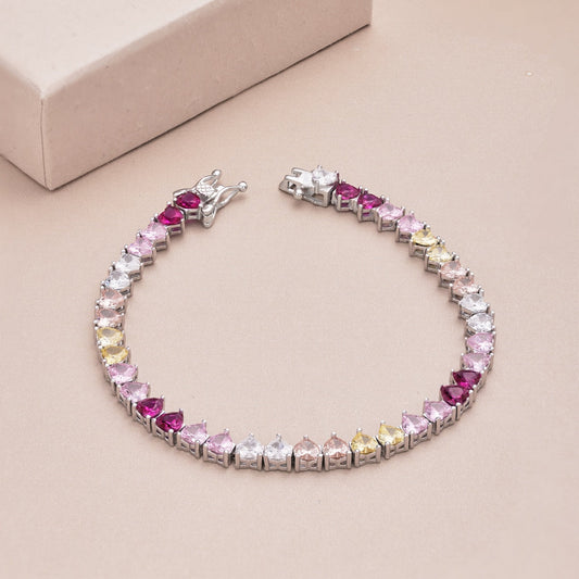 [Vera Jewelry]Luxurious Colorful Romantic Heart Shape Lover Bracelet