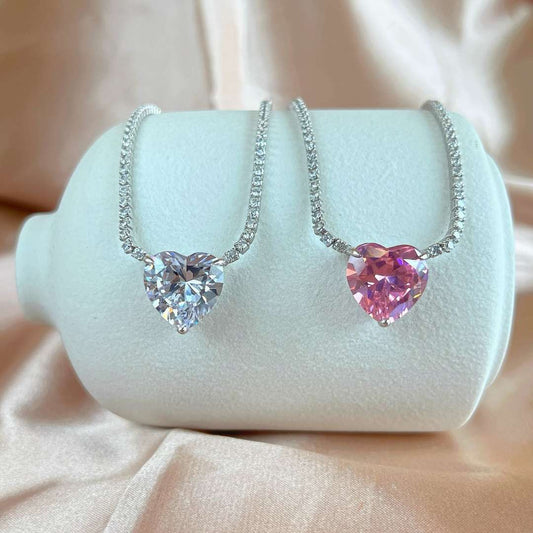 [Vera Jewelry]8.0 Carat Versatile Colorful Sweet Heart-Shaped Tennis Necklace