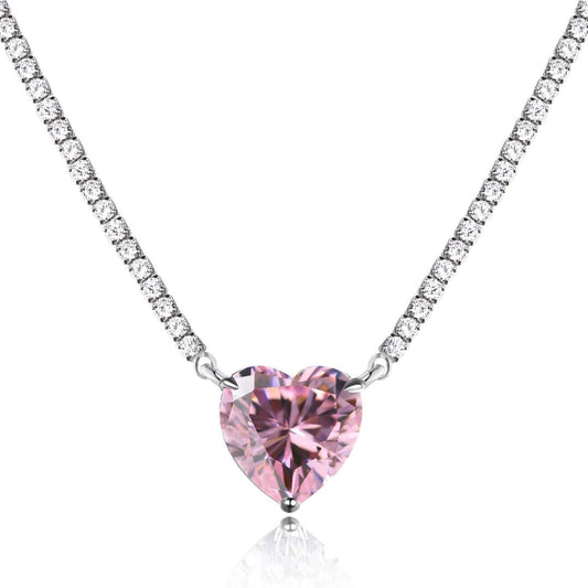 [Vera Jewelry]8.0 Carat Versatile Colorful Sweet Heart-Shaped Tennis Necklace