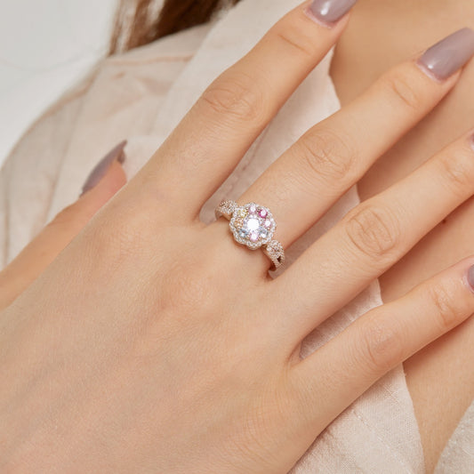 [Vera Jewelry]Delicate Colorful Round Cut Flower Shape Wedding Ring
