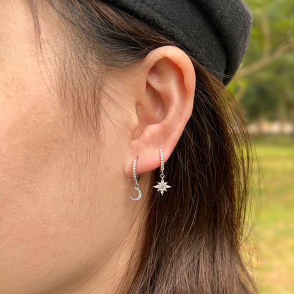 [Vera Jewelry]Star and Moon Asymmetric Earrings