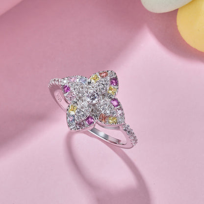 [Vera Jewelry]Luxurious Colorful Flower Shape Banquet Ring
