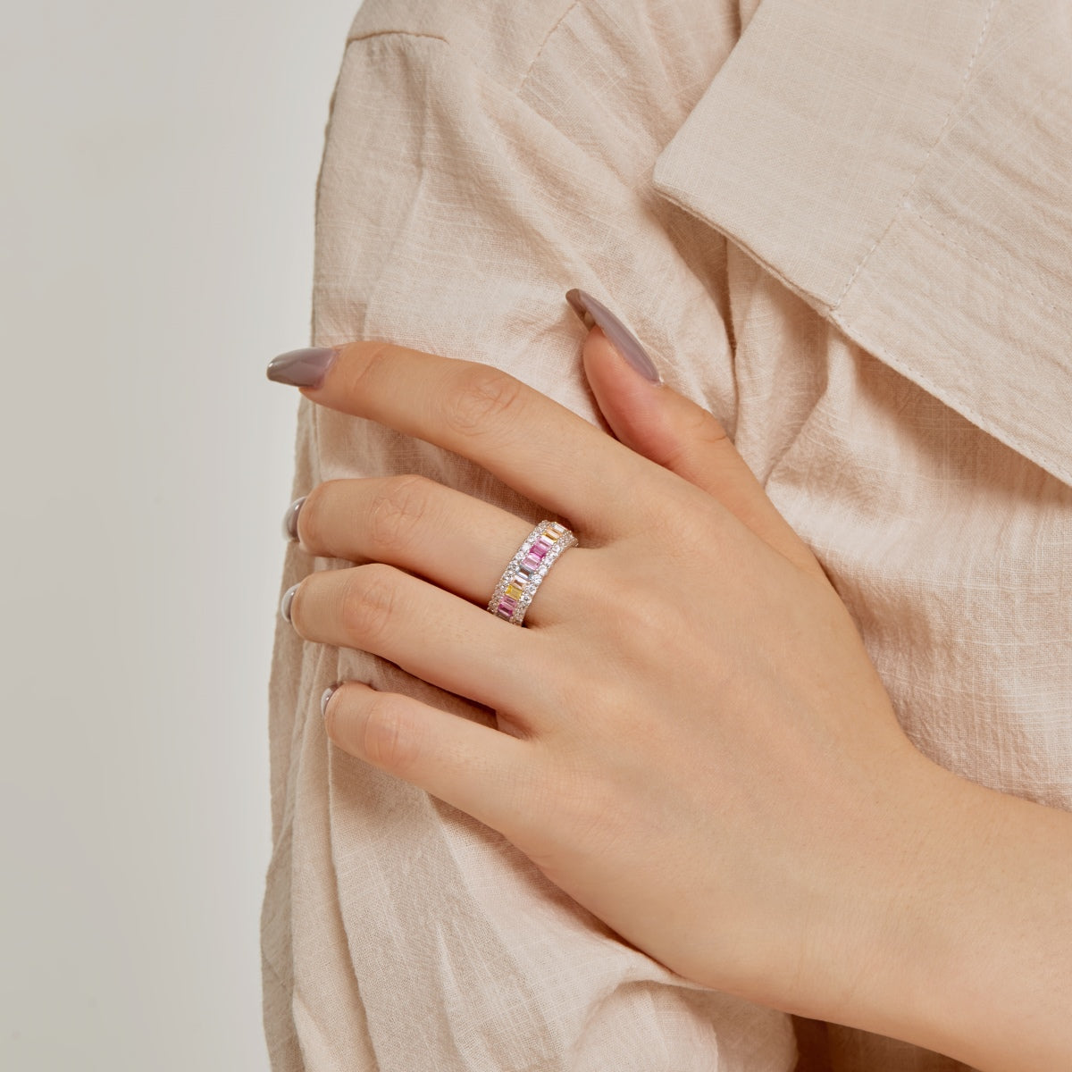 [Vera Jewelry]Dainty Colorful Radiant Cut Daily Ring