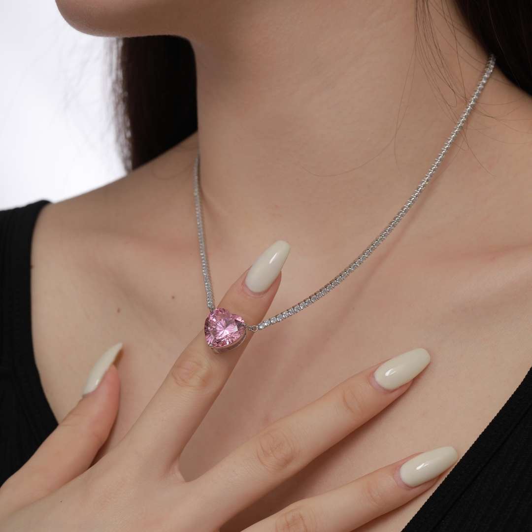 [Vera Jewelry]8.0 Carat Versatile Colorful Sweet Heart-Shaped Tennis Necklace