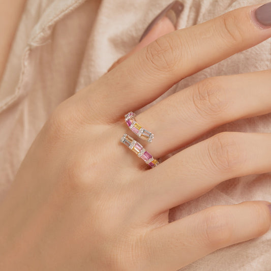 [Vera Jewelry]Charming Colorful Radiant Cut Adjustable Daily Ring