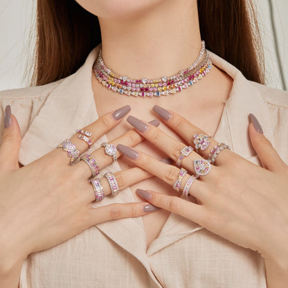 [Vera Jewelry] チャーミングでカラフルなラディアントカットの調節可能なデイリーリング