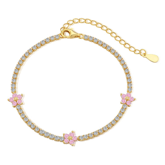 [Vera Jewelry]Sparkling Flower Shape Tennis Bracelet