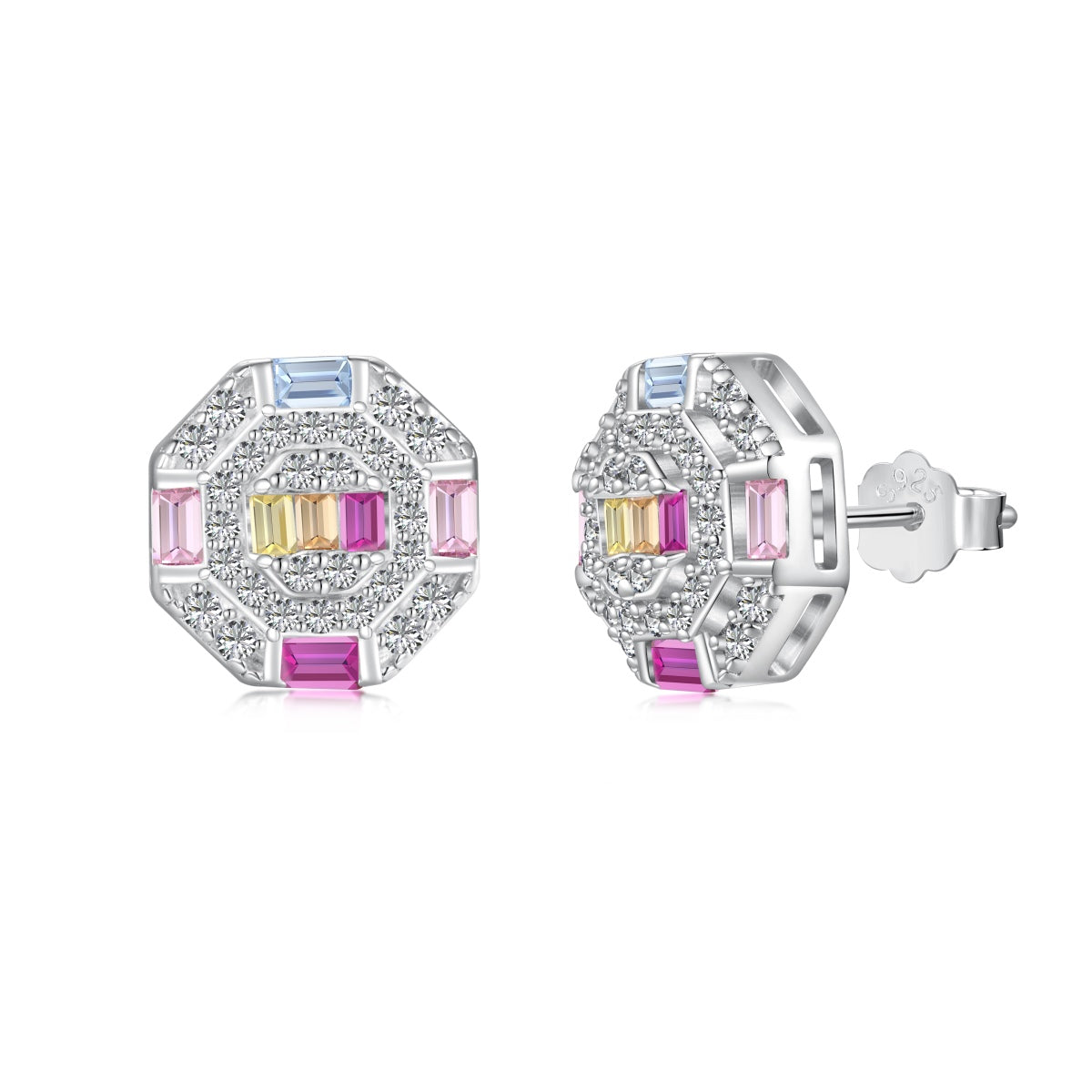 [Vera Jewelry]Ornate Colorful Octagon Shape Daily Earrings