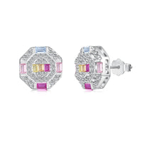 [Vera Jewelry]Ornate Colorful Octagon Shape Daily Earrings