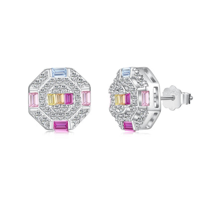 [Vera Jewelry]Ornate Colorful Octagon Shape Daily Earrings