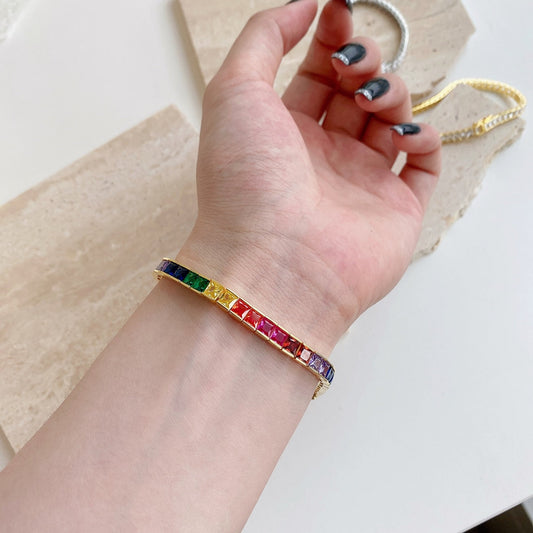 [Vera Jewelry]Radiant Colorful Princess Cut Tennis Bracelet