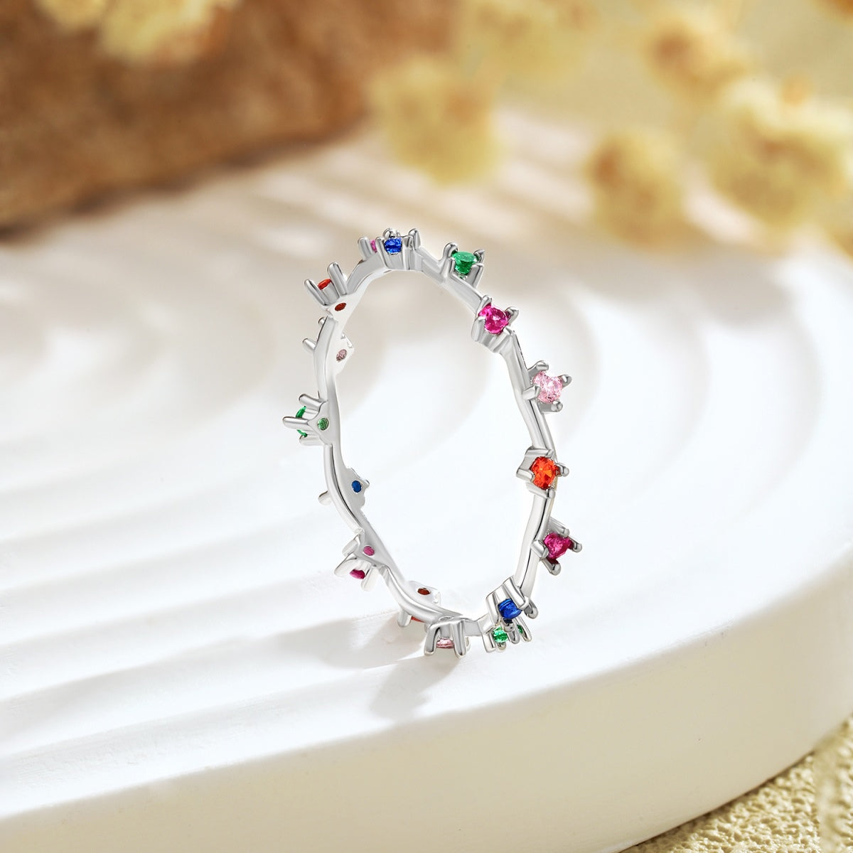 [Vera Jewelry]Radiant Colorful Round Cut Daily Ring