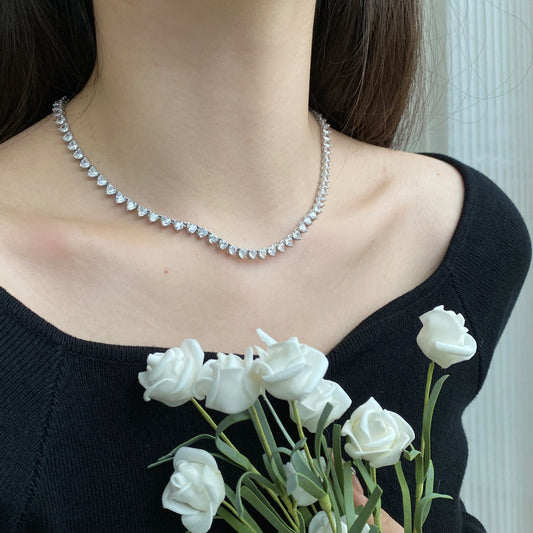 [Vera Jewelry]Ornate Heart Cut Tennis Necklace