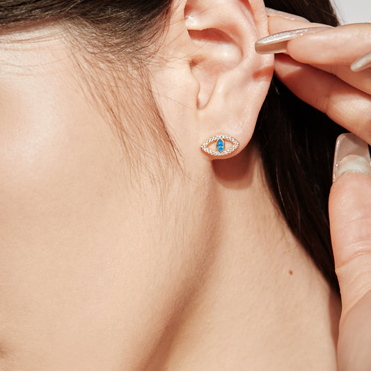 [Vera Jewelry]Blue Devil Eyes Hollow Stud Earrings