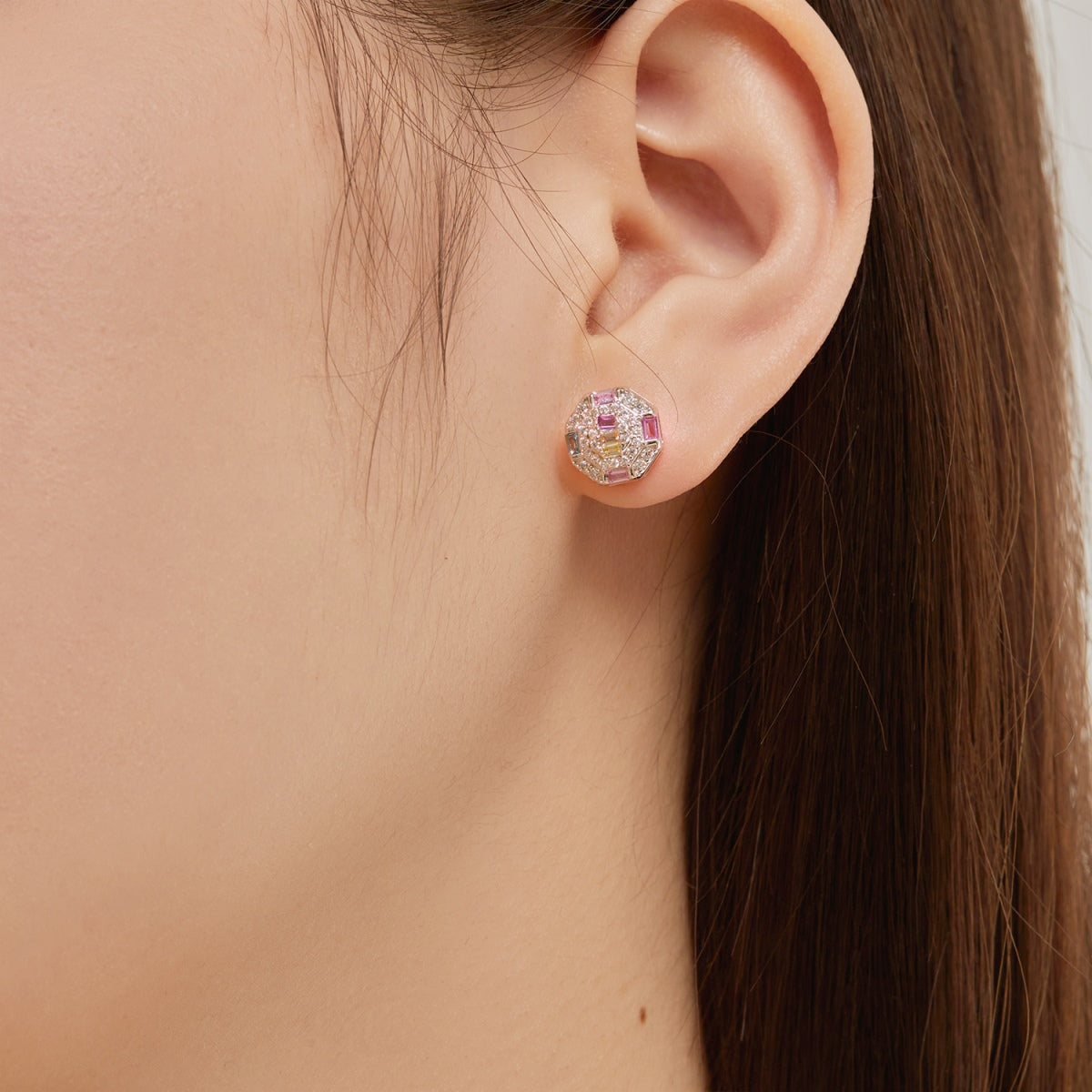 [Vera Jewelry]Ornate Colorful Octagon Shape Daily Earrings