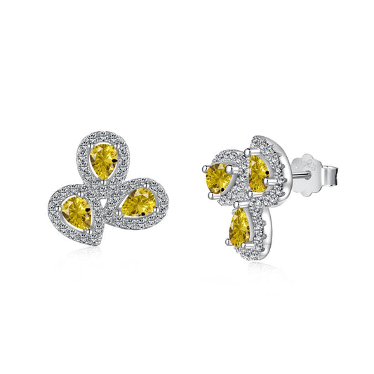 [Vera Jewelry]Ornate Flower Shape Pear Cut Lover Earrings