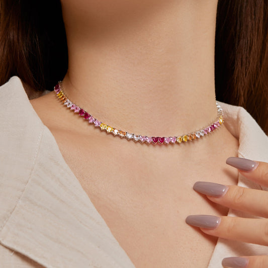 [Vera Jewelry]Sparkling Colorful Full Heart Tennis Necklace