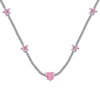 [Vera Jewelry]Dazzling Pink Heart Flower Necklace