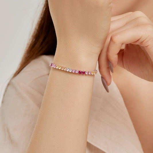 [Vera Jewelry]Radiant Colorful Round Cut Tennis Bracelet