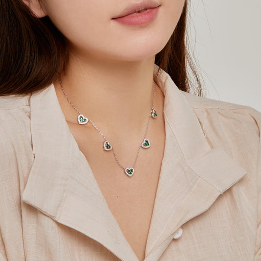 [Vera Jewelry]Sparkling Five Heart Necklace