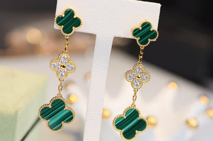 [Vera  Jewelry]CLOVER EARRINGS GOLD MALACHITE DIAMOND 3 MOTIF